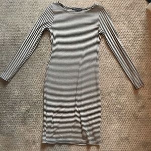 Fitted black and gray striped body con dress